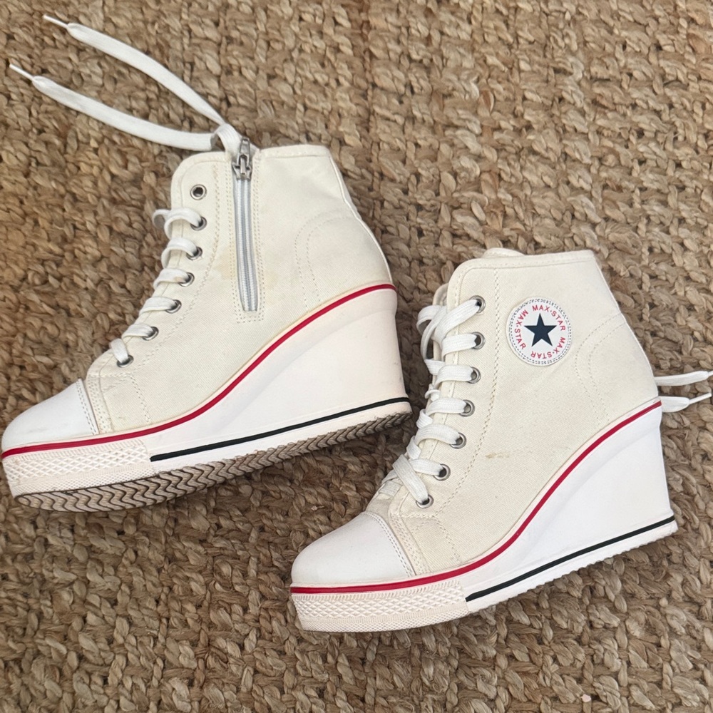 White Canvas Wedge Sneakers fake converse wedge sneaker size 7